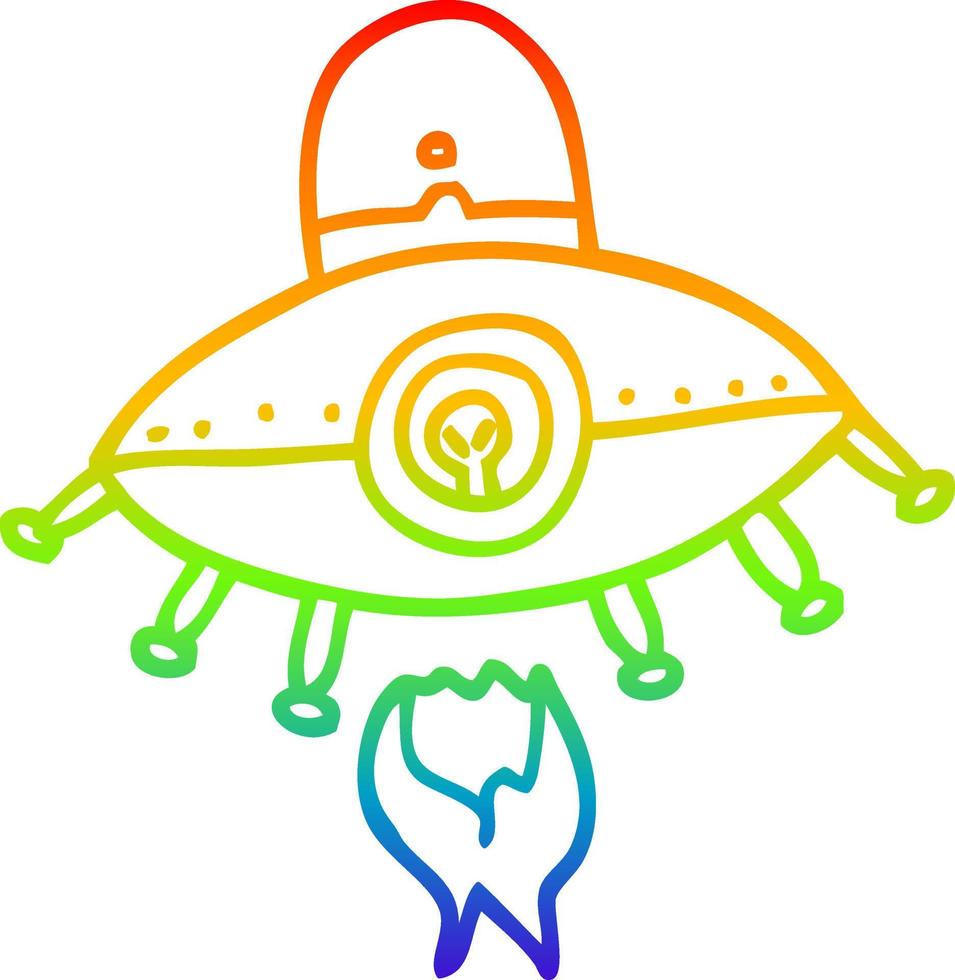 arc en ciel gradient ligne dessin dessin animé vaisseau spatial extraterrestre vecteur