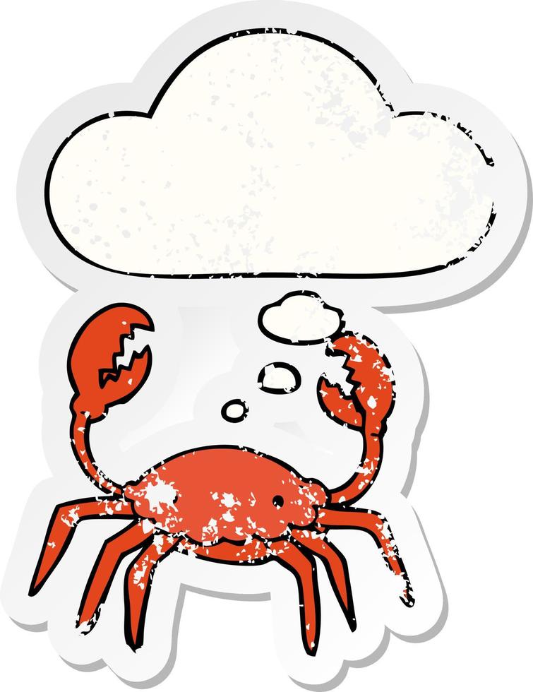 crabe de dessin animé et bulle de pensée comme autocollant usé en détresse vecteur