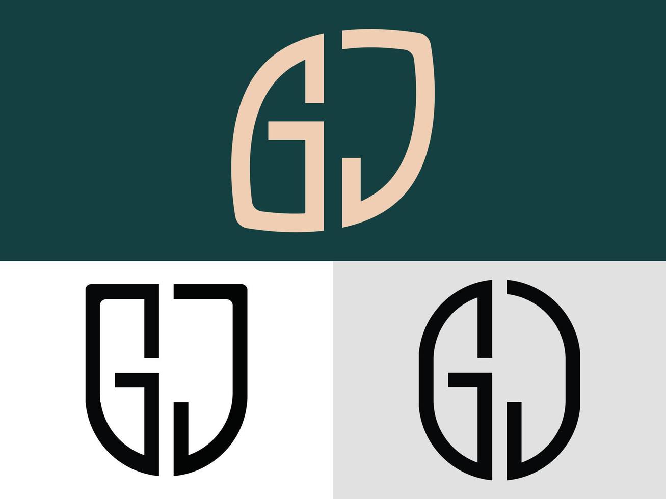 ensemble de conceptions de logo gj de lettres initiales créatives. vecteur