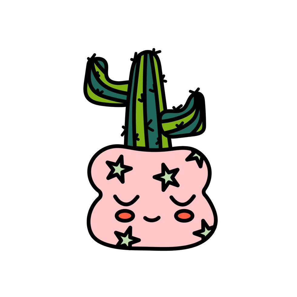cactus mignon dans un pot, illustration de griffonnage vecteur