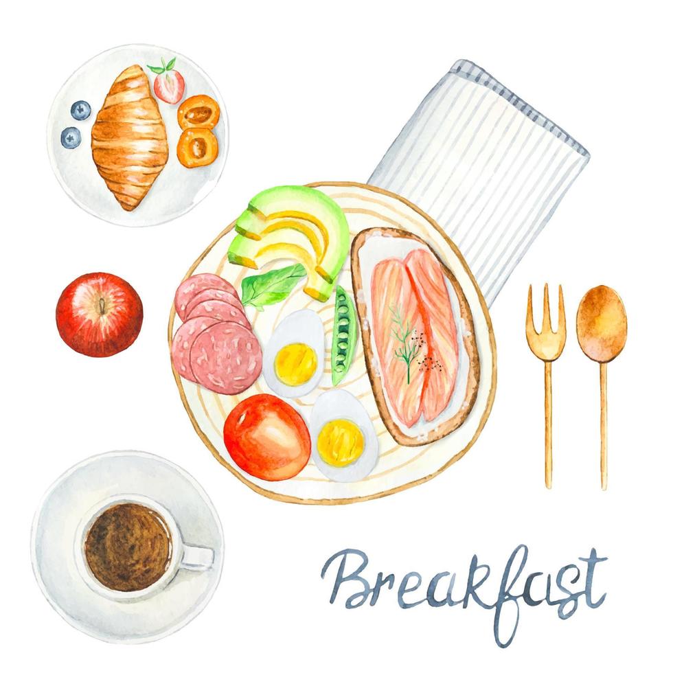 petit-déjeuner sain . illustration aquarelle vecteur