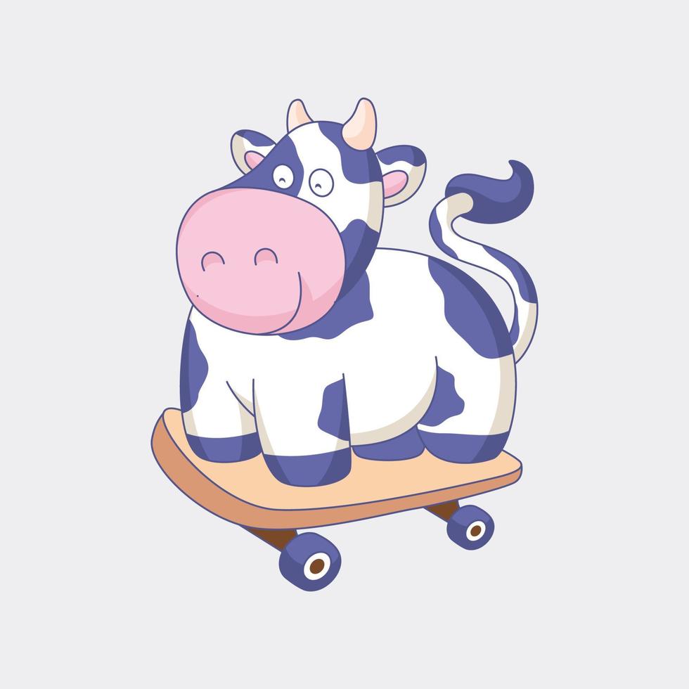 mignon, vache, skateboard, dessin animé, vecteur, illustration vecteur