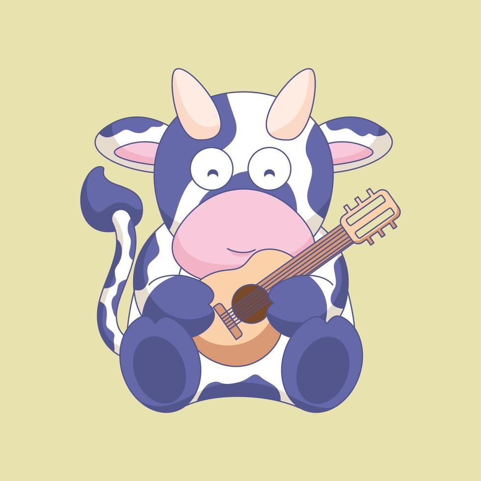 mignon, vache, étreindre, guitare, dessin animé, vecteur, icône, illustration vecteur