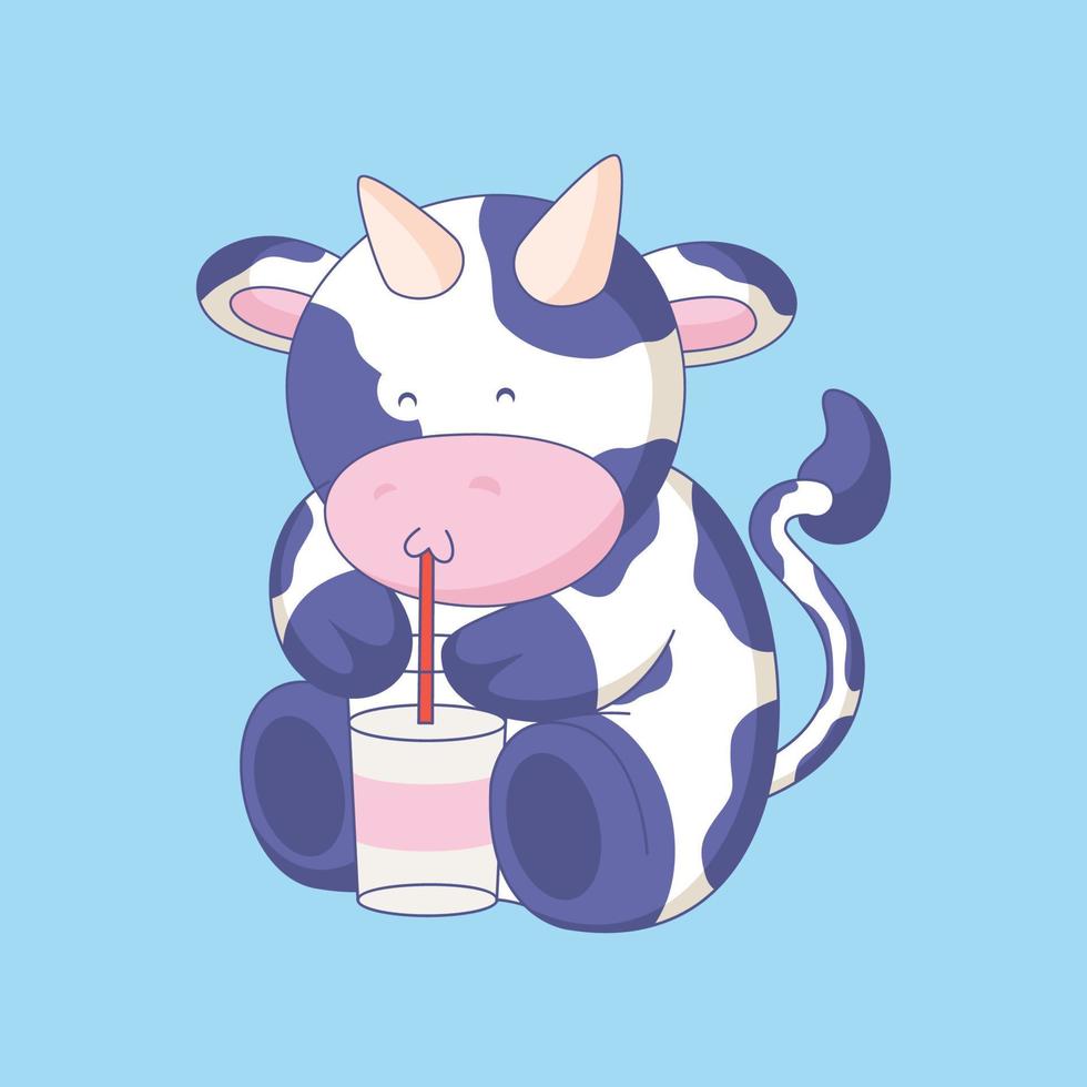 vache mignonne buvant un verre de lait illustration vectorielle vecteur