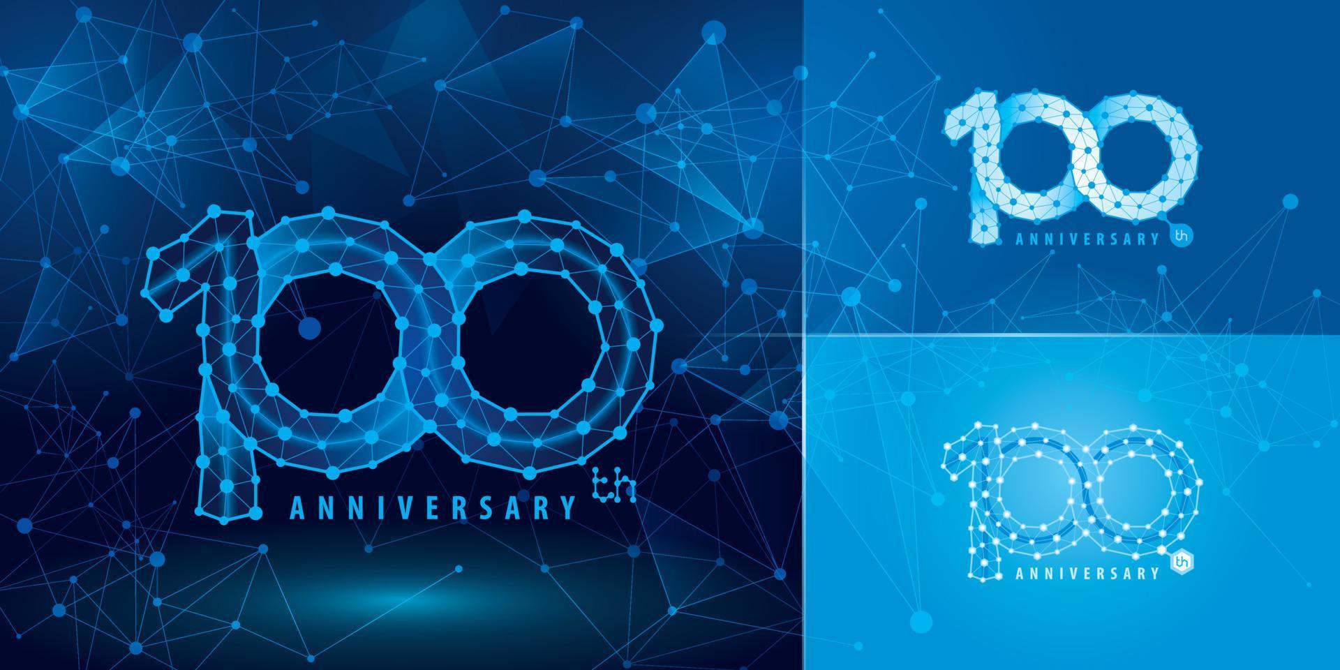 ensemble de conception de logotype du 100e anniversaire, cent ans célébrant le logo anniversaire, polygone de points de connexion réseau géométrique, numéro de technologie de points connectés abstraits, logo infini vecteur