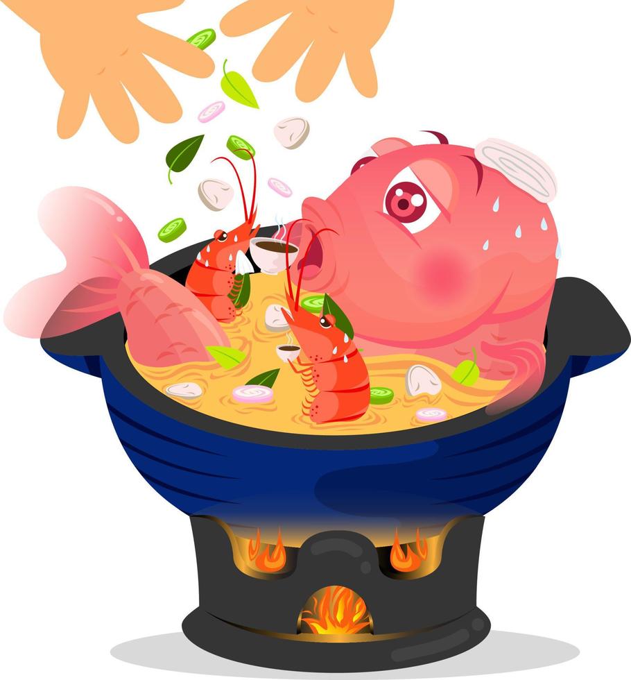 marmite de poisson, soupe de poisson, source chaude de poisson vecteur