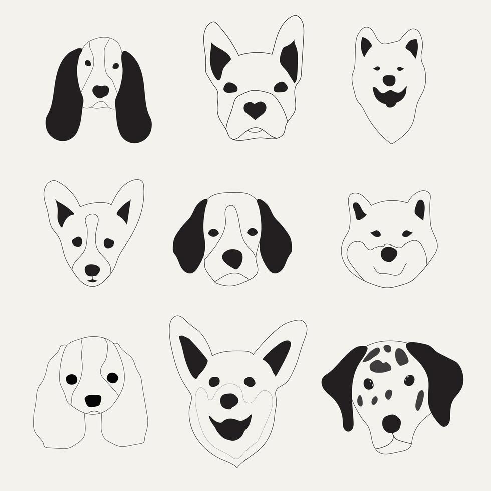 ensemble de vecteurs de doodle de chiens mignons. ensemble d'animaux de compagnie drôles isolés sur fond blanc vecteur