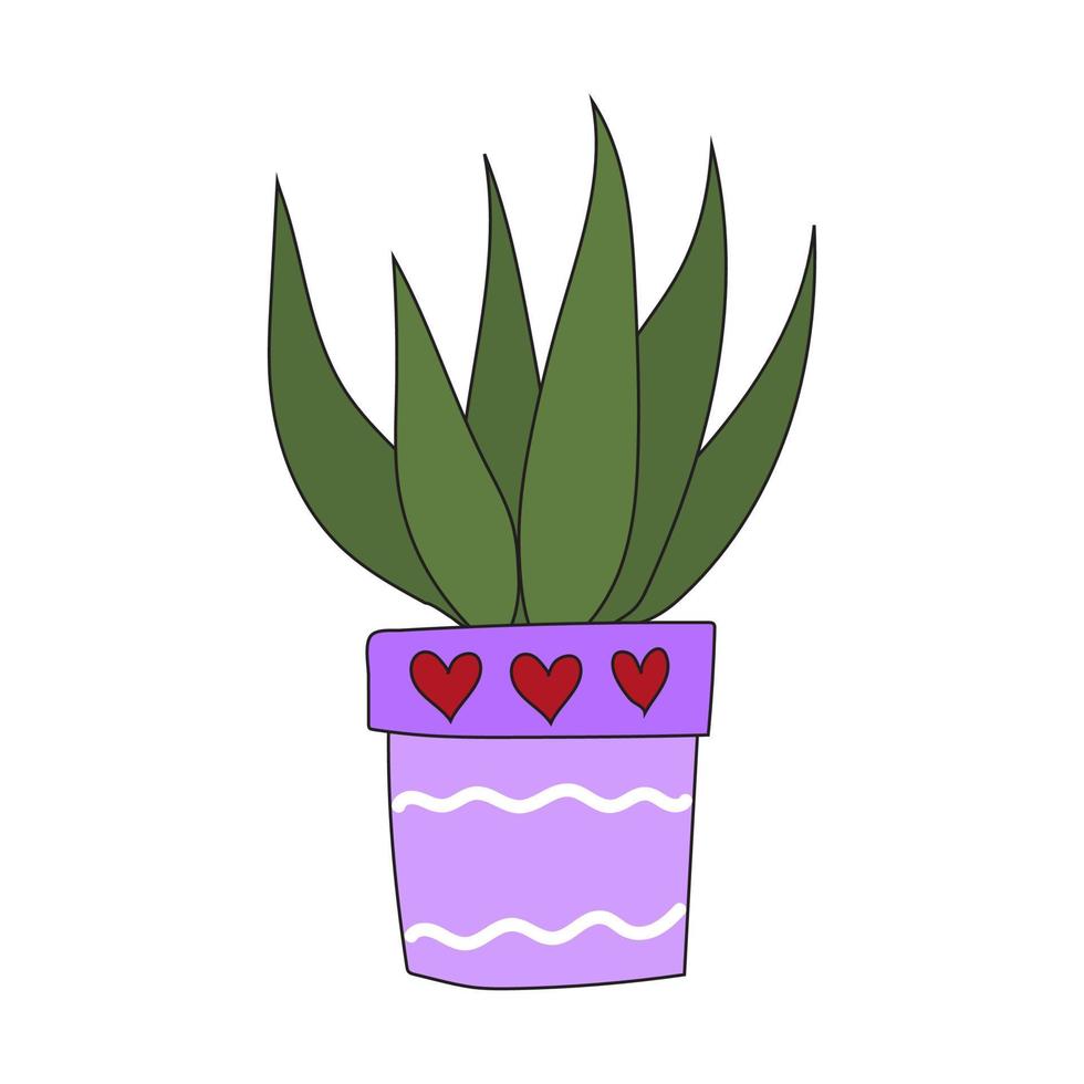plante d'intérieur en pot violet. mignon vecteur doodle illustration de plante d'intérieur