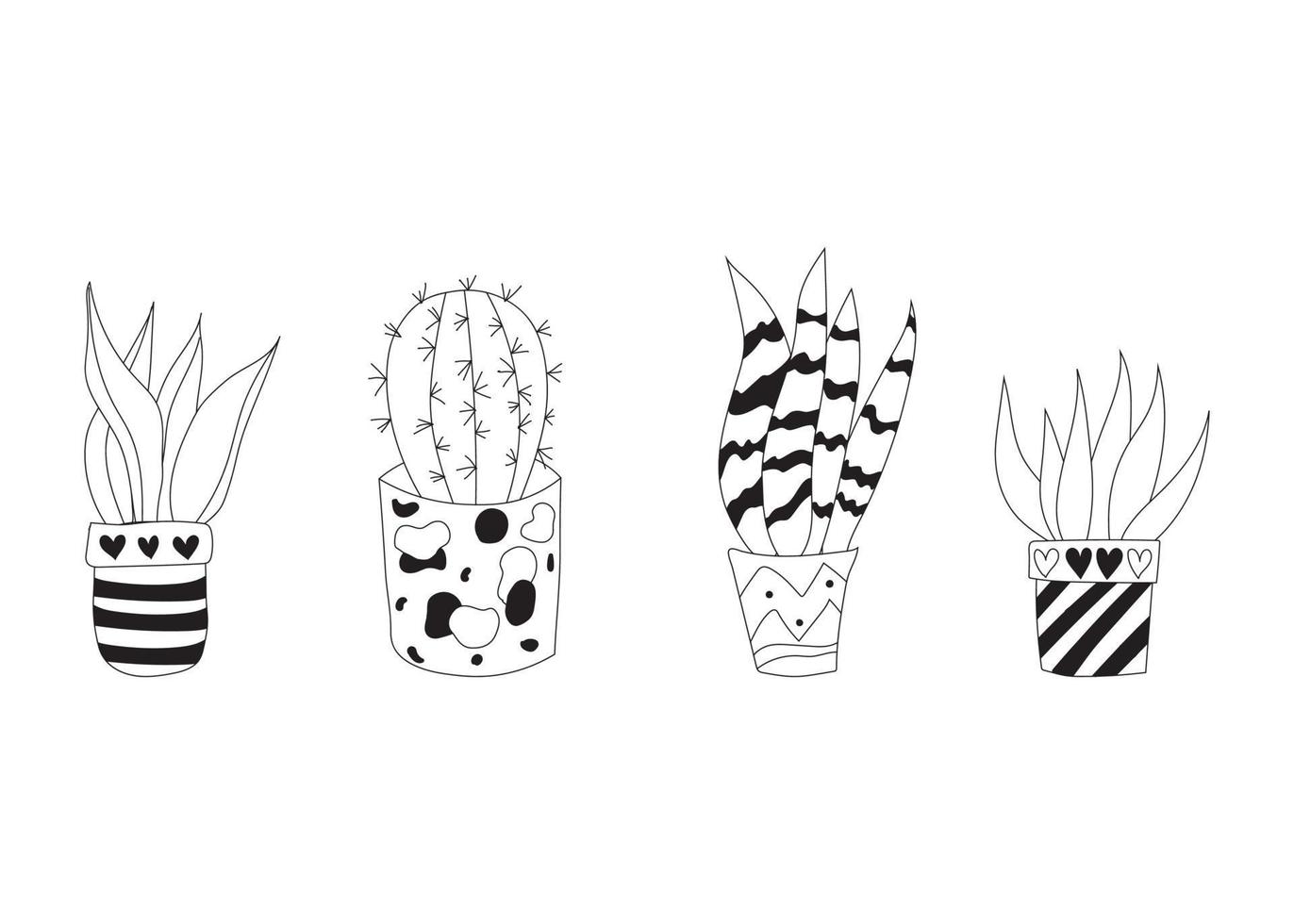 définir de jolis cactus doodle dans une diapositive. illustration vectorielle avec de jolies plantes d'intérieur. contour de cactus vecteur