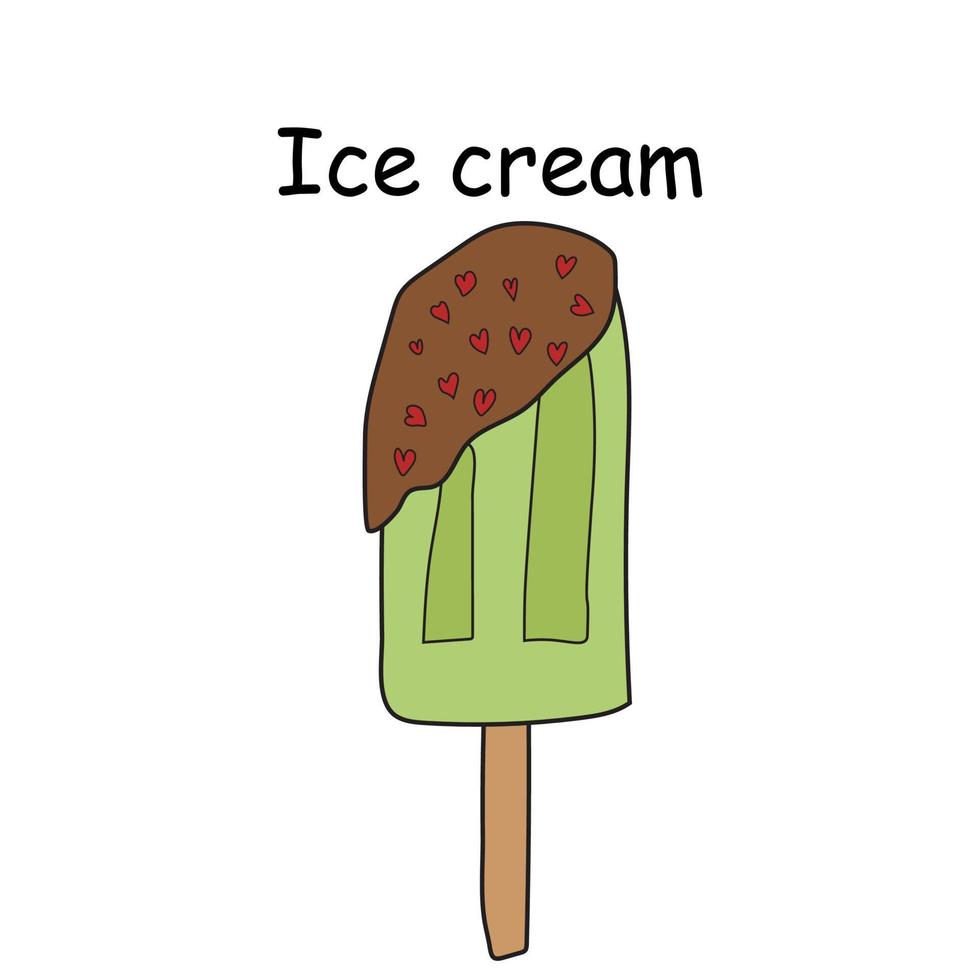 glace à la pistache verte au chocolat, illustration vectorielle de griffonnage vecteur