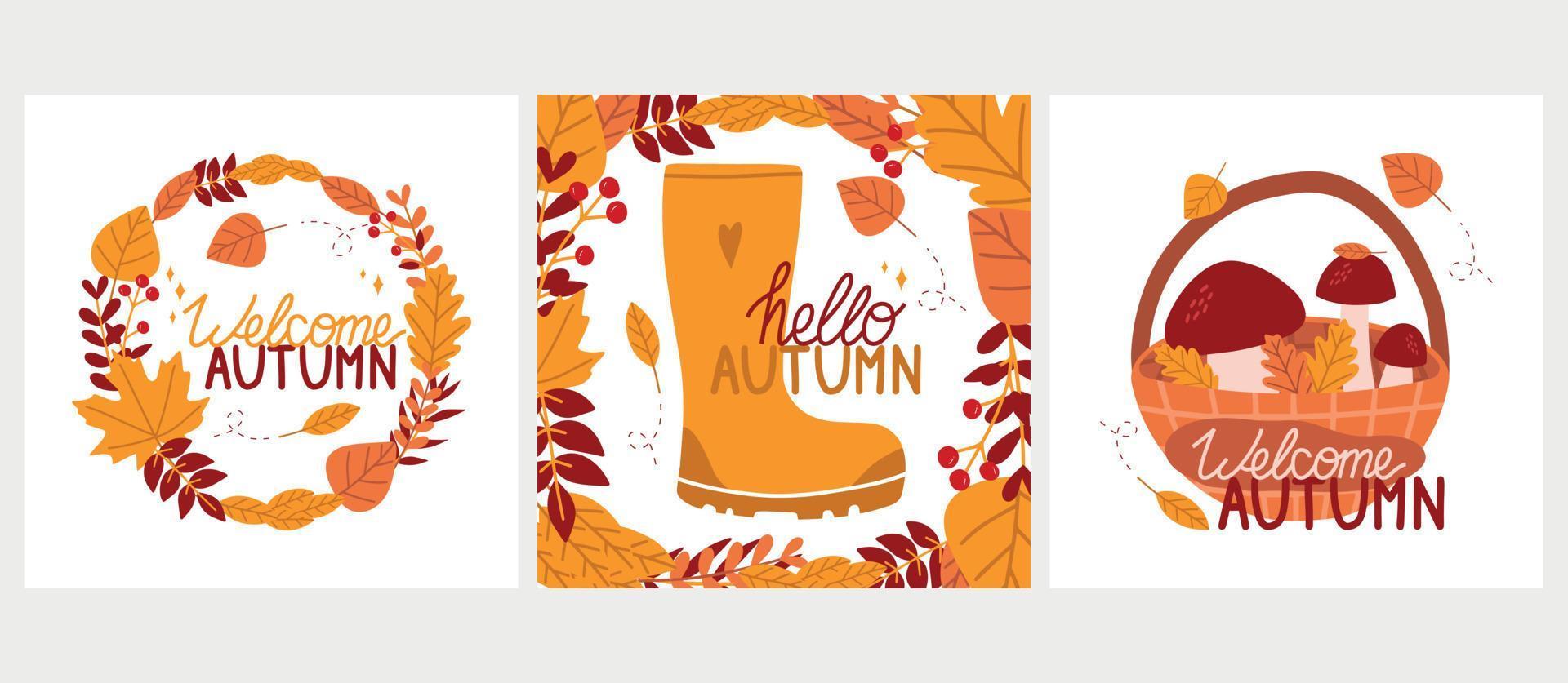 cadre d'automne avec des feuilles. bonjour carte d'automne. botte d'automne. l'illustration est pour votre carte, affiche, flyer. vecteur