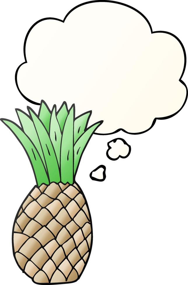 ananas de dessin animé et bulle de pensée dans un style de dégradé lisse vecteur