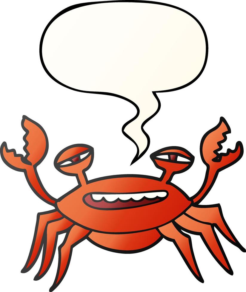 crabe de dessin animé et bulle de dialogue dans un style dégradé lisse vecteur