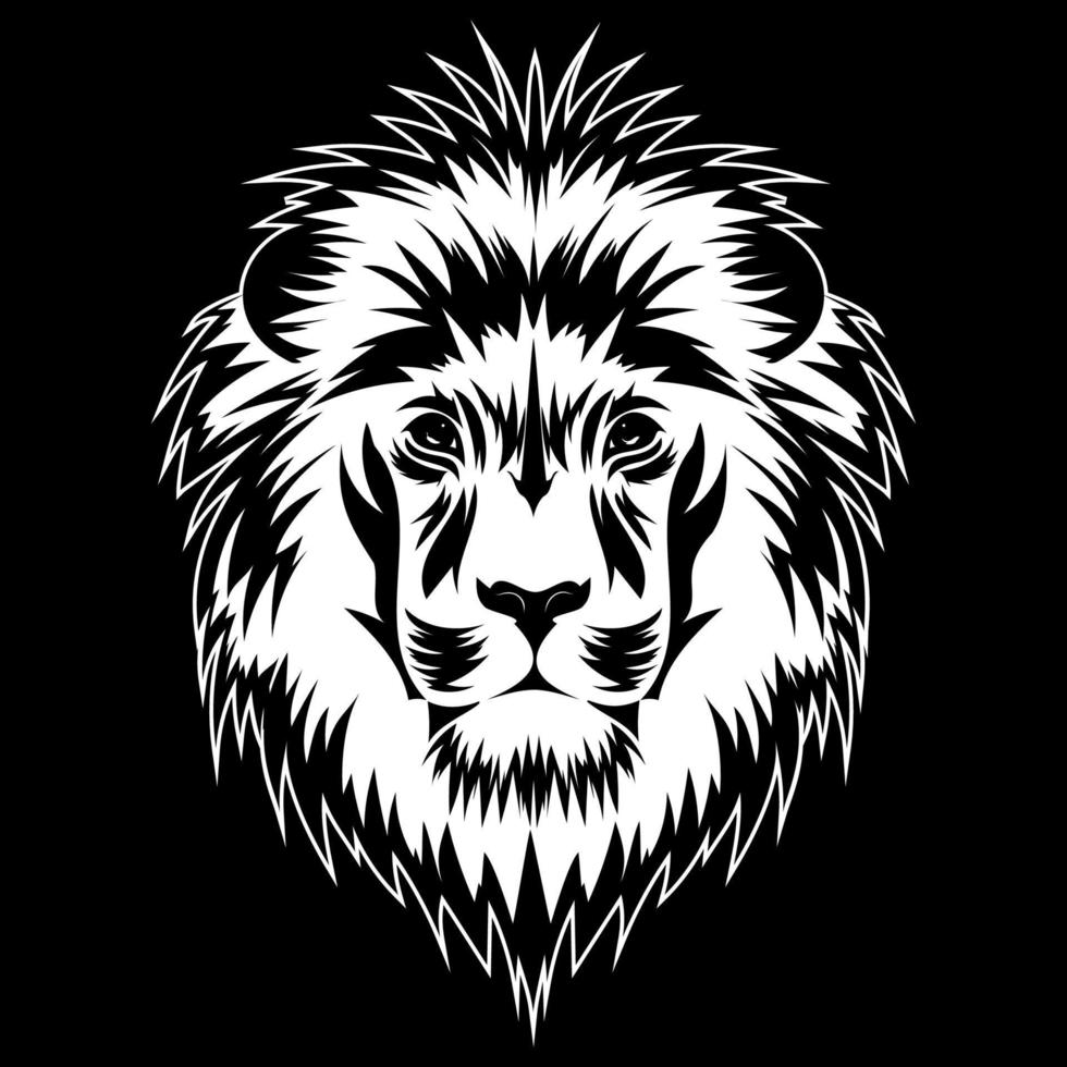 silhouette de logo de tête de lion. emblème animal hipster pour la conception de t-shirt. tatouage vintage noir. mascotte de gros chat pour l'équipe de jeu de sport. sur le fond sombre. illustration vectorielle. vecteur