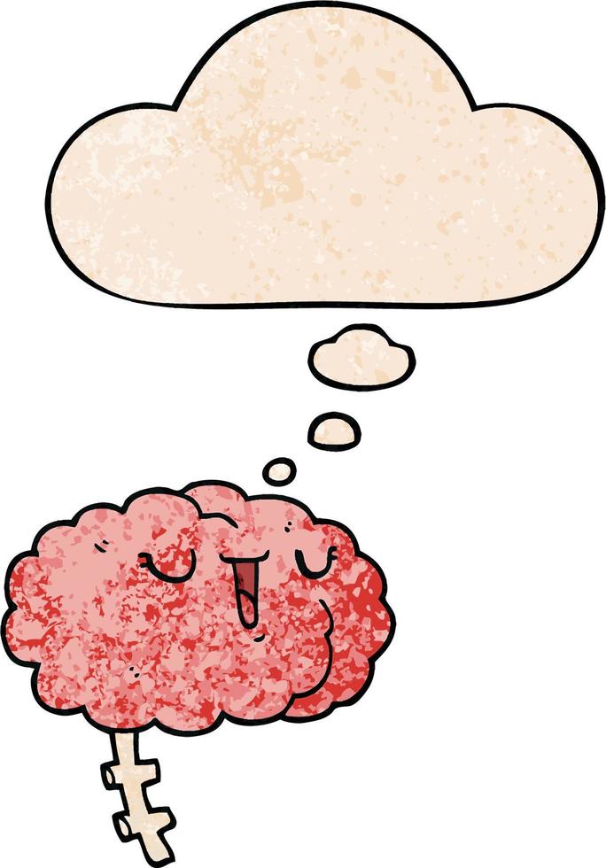 cerveau de dessin animé heureux et bulle de pensée dans le style de motif de texture grunge vecteur