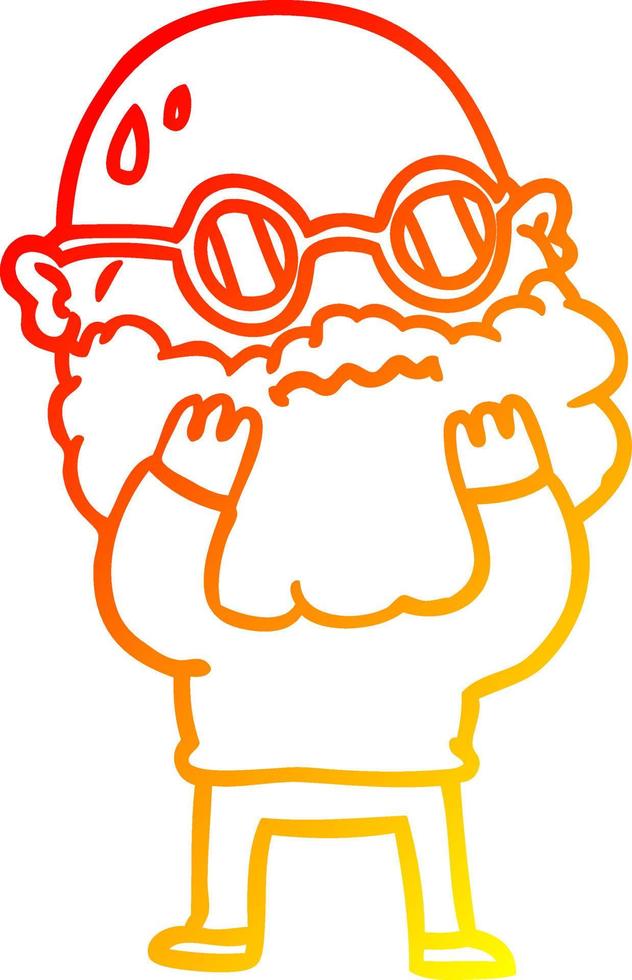 ligne de gradient chaud dessin dessin animé homme inquiet avec barbe et lunettes vecteur