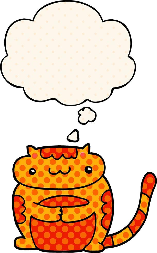 chat de dessin animé mignon et bulle de pensée dans le style de la bande dessinée vecteur