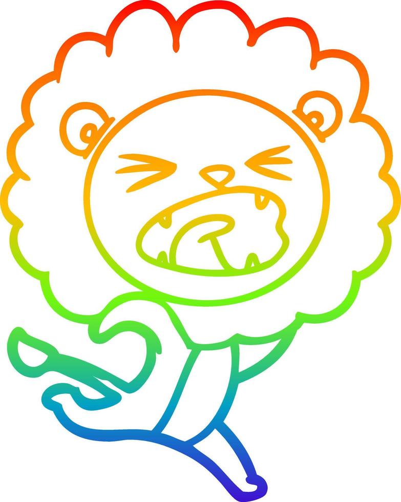 arc en ciel gradient ligne dessin dessin animé lion en cours d'exécution vecteur
