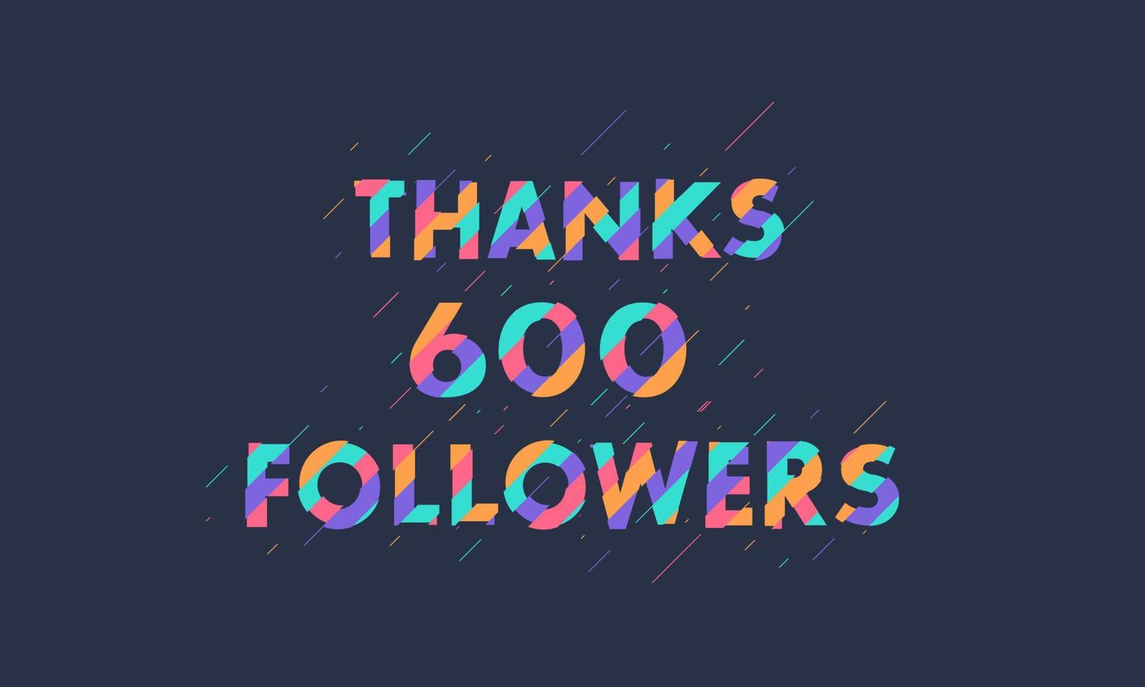 merci 600 followers célébration design coloré moderne. vecteur