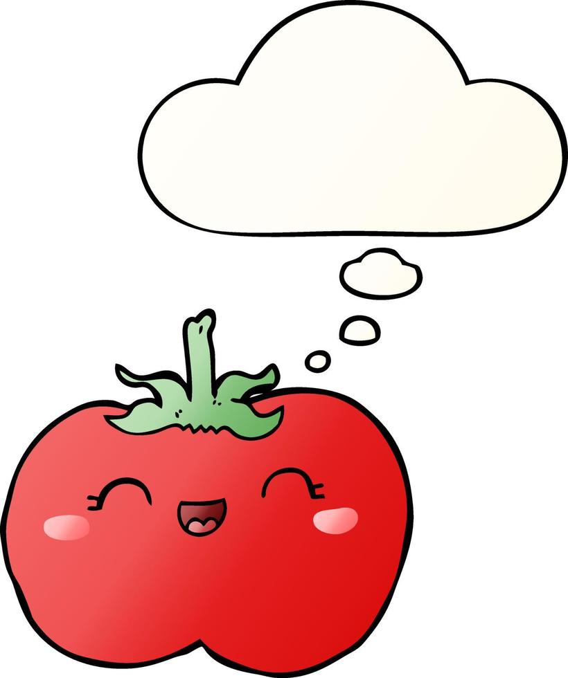 tomate de dessin animé et bulle de pensée dans un style de dégradé lisse vecteur