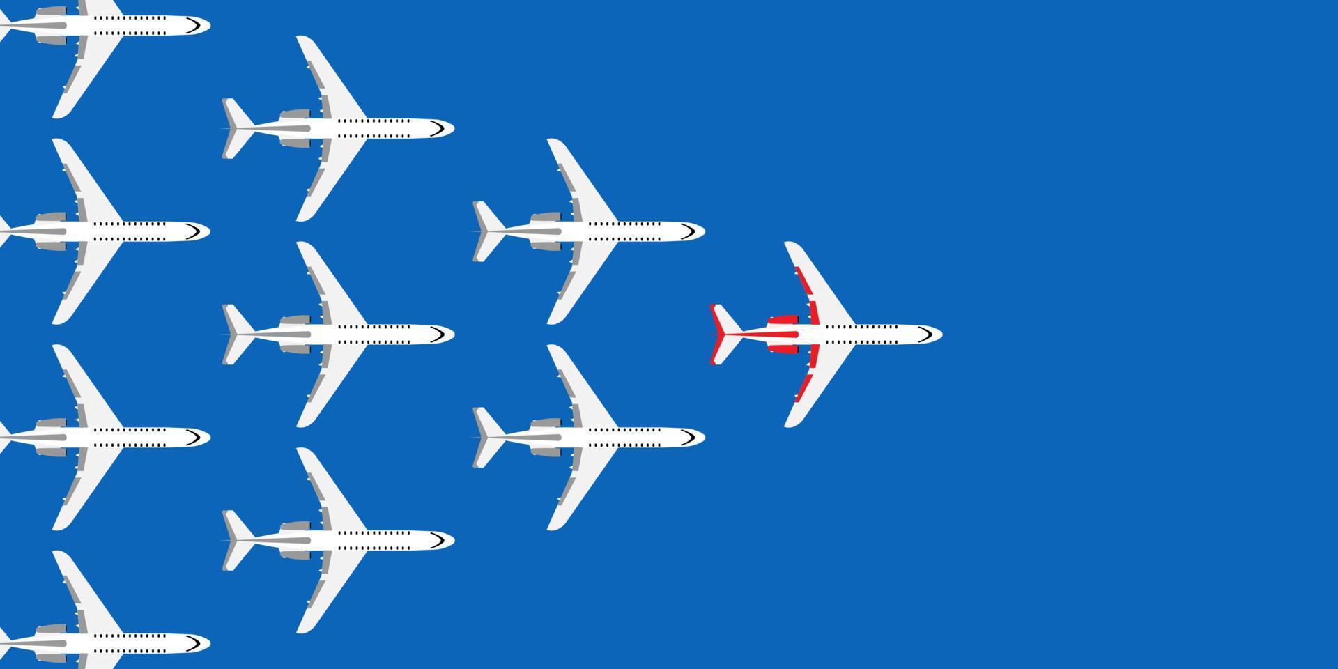 illustration vectorielle du concept d'entreprise avion leader rouge. vision de la direction de vol suivre l'équipe du groupe. ambition différente unique en avant vecteur