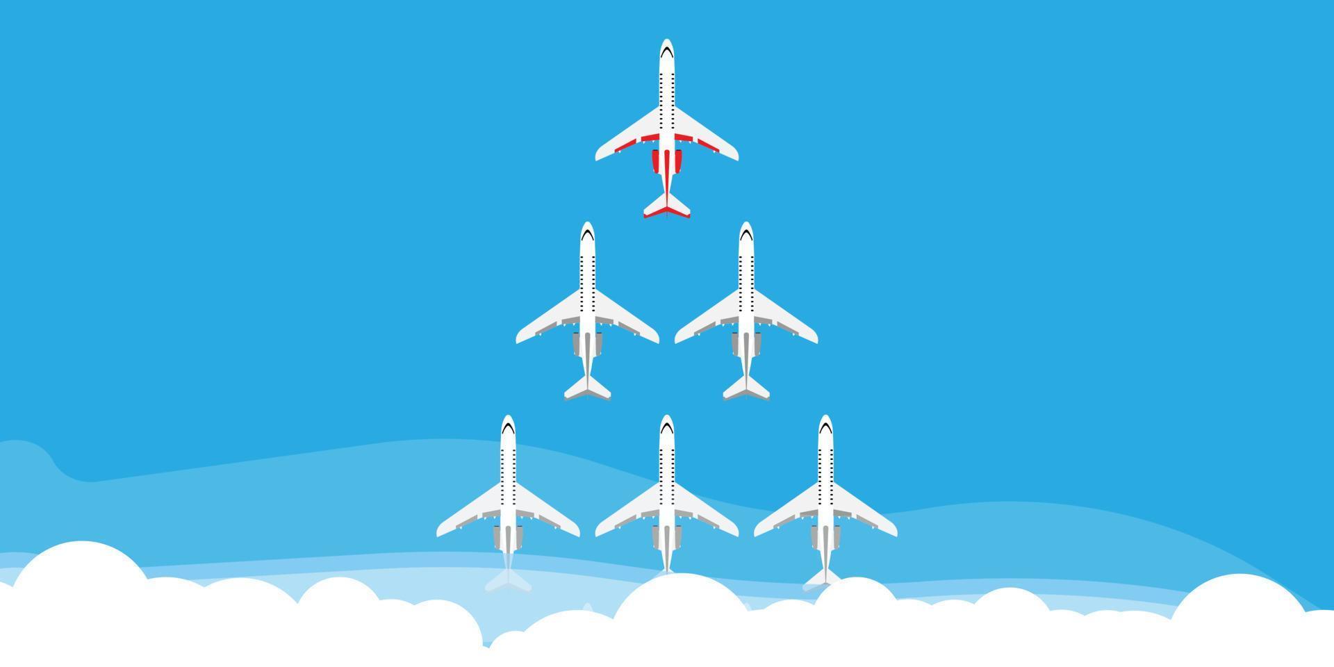 illustration vectorielle du concept d'entreprise avion leader rouge. vision de la direction de vol suivre l'équipe du groupe. ambition différente unique en avant vecteur