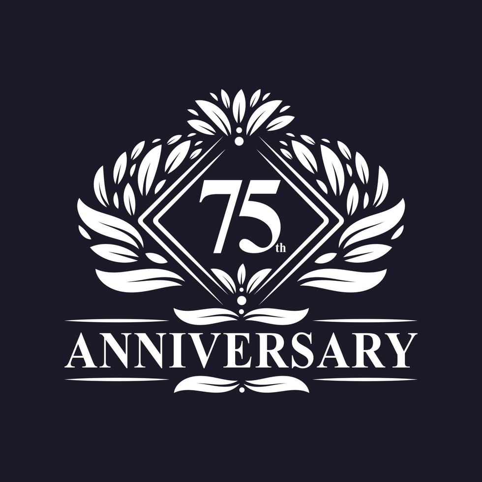 Logo anniversaire 75 ans, logo floral de luxe 75e anniversaire. vecteur