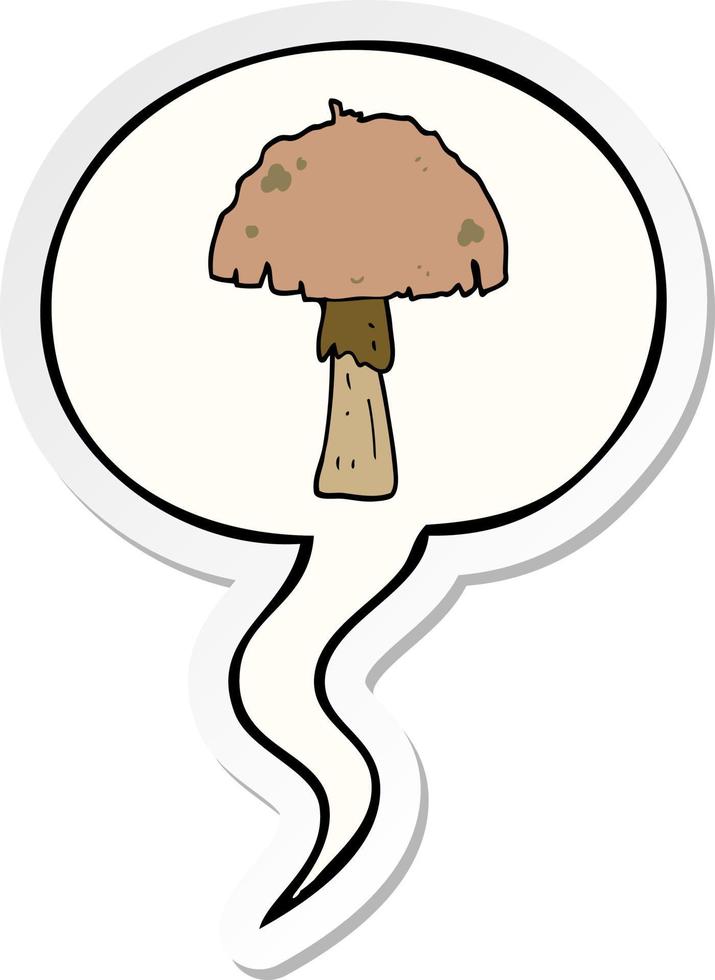 champignon de dessin animé et autocollant de bulle de dialogue vecteur