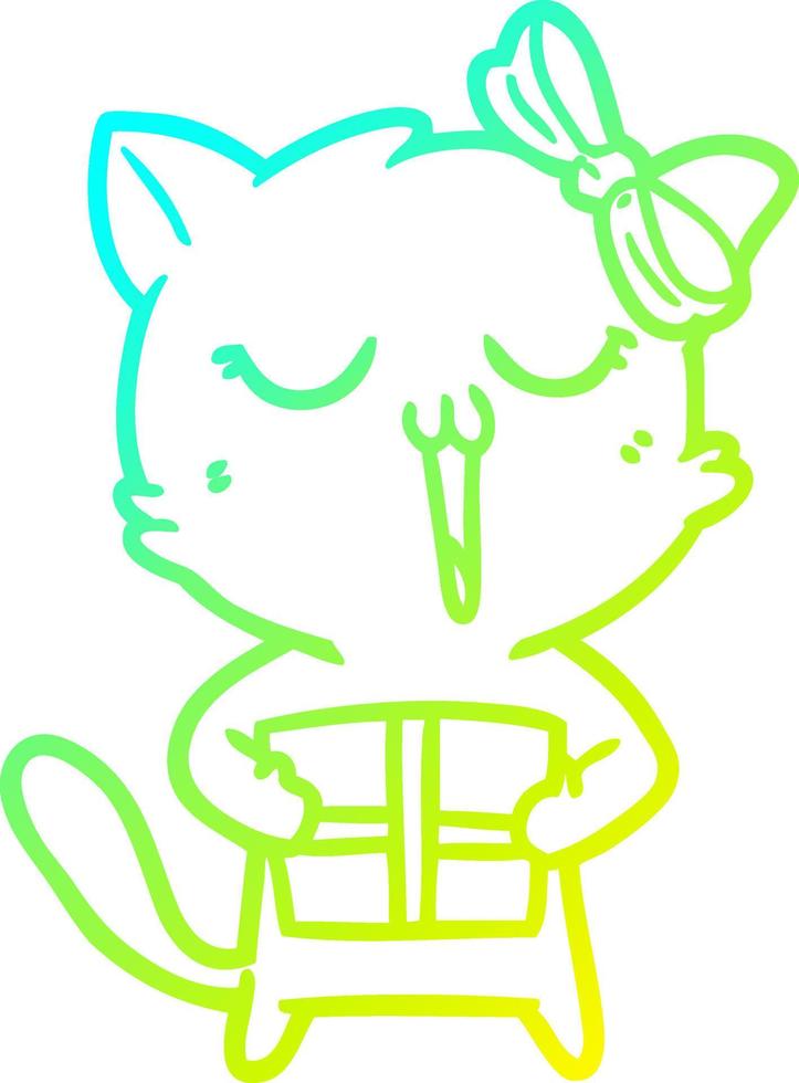 ligne de gradient froid dessinant un chat de dessin animé vecteur
