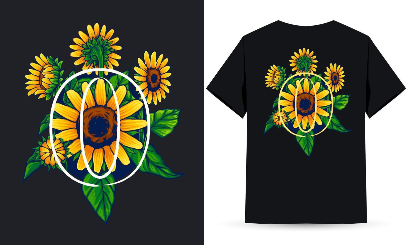 lettre o alphabet tournesol et été illustration adaptée à la sérigraphie de chemise vecteur