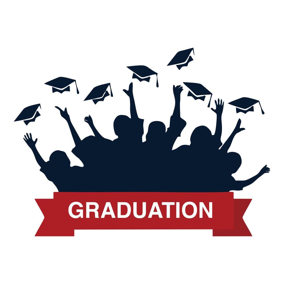 silhouette de célébration de remise des diplômes en lançant une robe en l'air. salutations de fin d'études qui peuvent être utilisées pour des conceptions avec des thèmes éducatifs ou de fin d'études. vecteur modifiable au format eps10