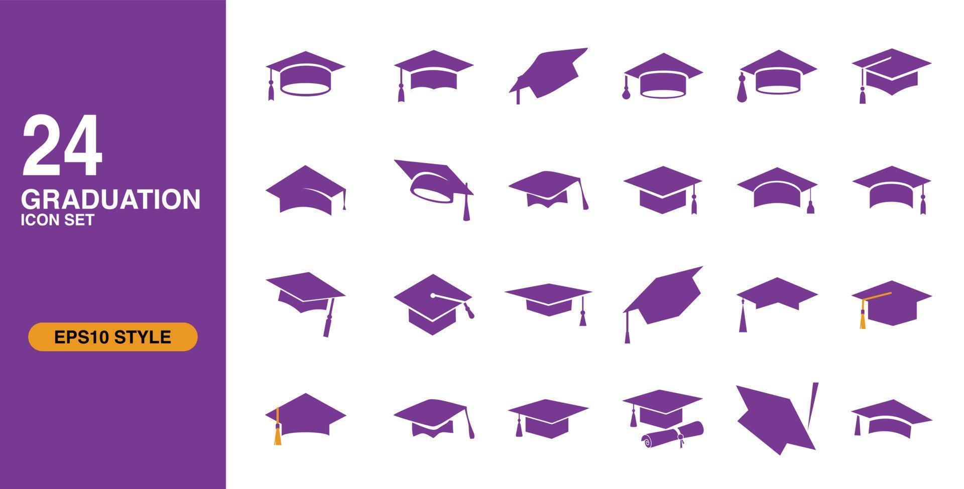 24 icônes de remise des diplômes au format eps10. ensemble de symboles de graduation de couleur violette. jeu d'icônes vectorielles modifiables vecteur
