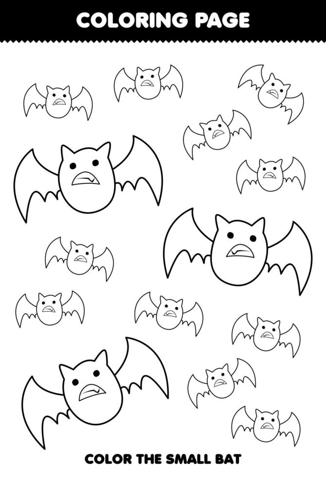 jeu d'éducation pour les enfants coloriage grande ou petite image de dessin au trait chauve-souris dessin animé mignon feuille de travail imprimable halloween vecteur