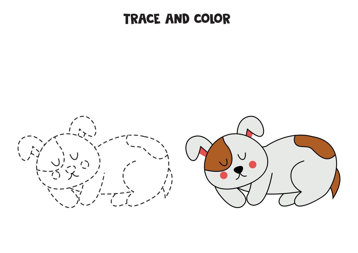 tracez et coloriez un joli chien endormi dessiné à la main. feuille de travail pour les enfants. vecteur