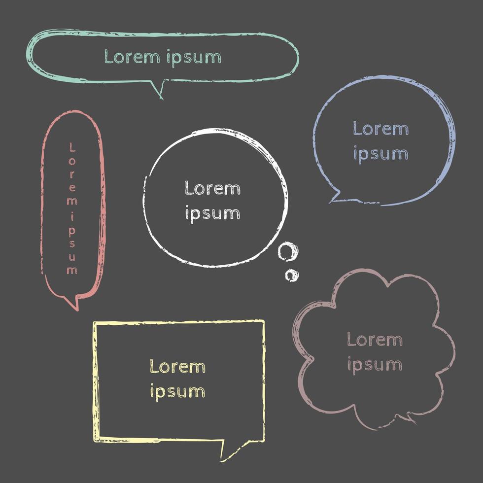 ensemble de collection de bordure de cadre de ligne de dessin à la main, crayon de couleur pastel coloré, ballon à bulles, pensez, parlez, parlez, zone de texte, bannière, plat, conception, illustration vectorielle vecteur