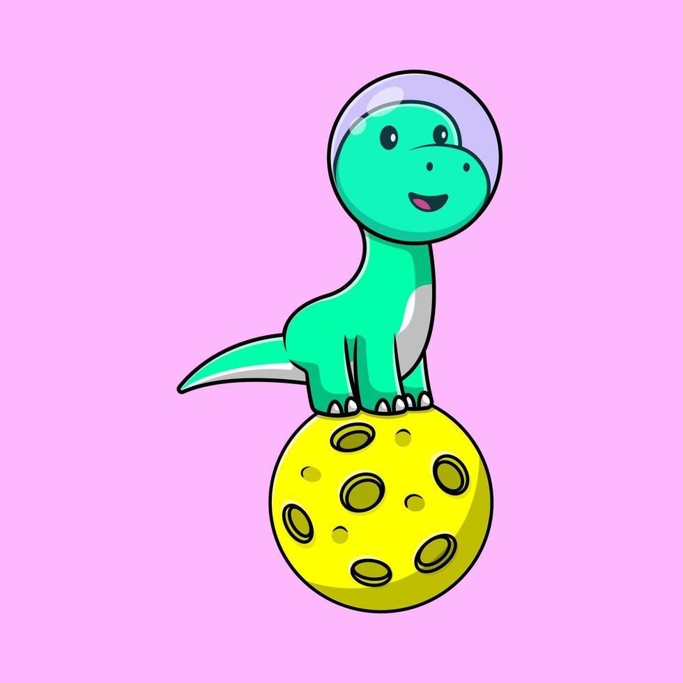 dinosaure mignon sur illustration d'icône de vecteur de dessin animé de lune. concept de dessin animé plat animal scientifique