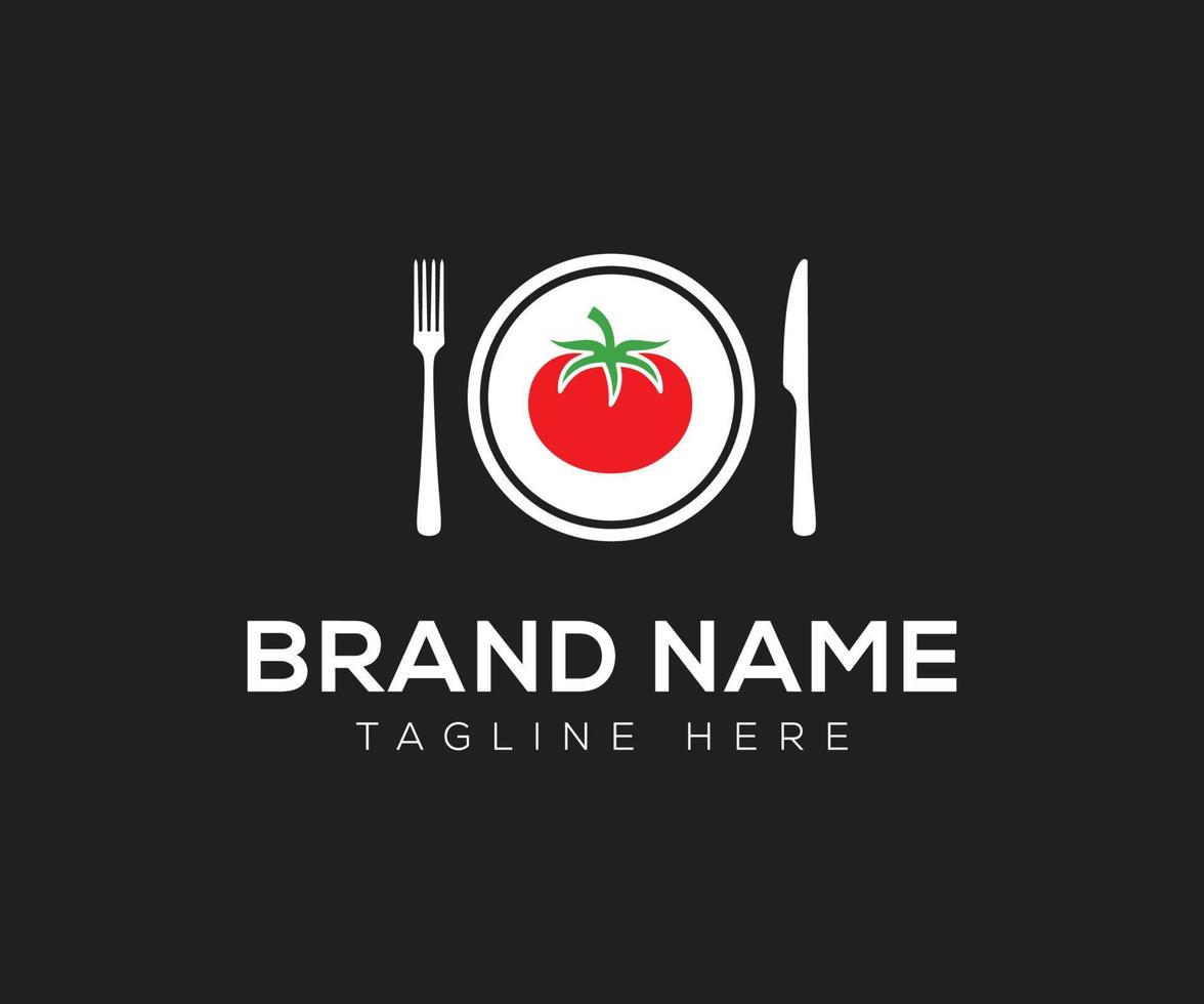 tomate et fourchette exclusives, modèle de logo de couteau vecteur