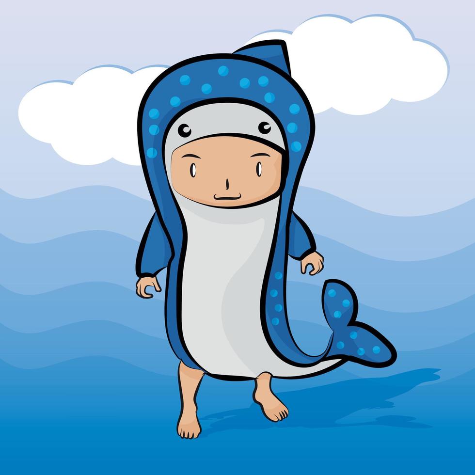 cosplay enfant comme jinbei requin baleine vecteur