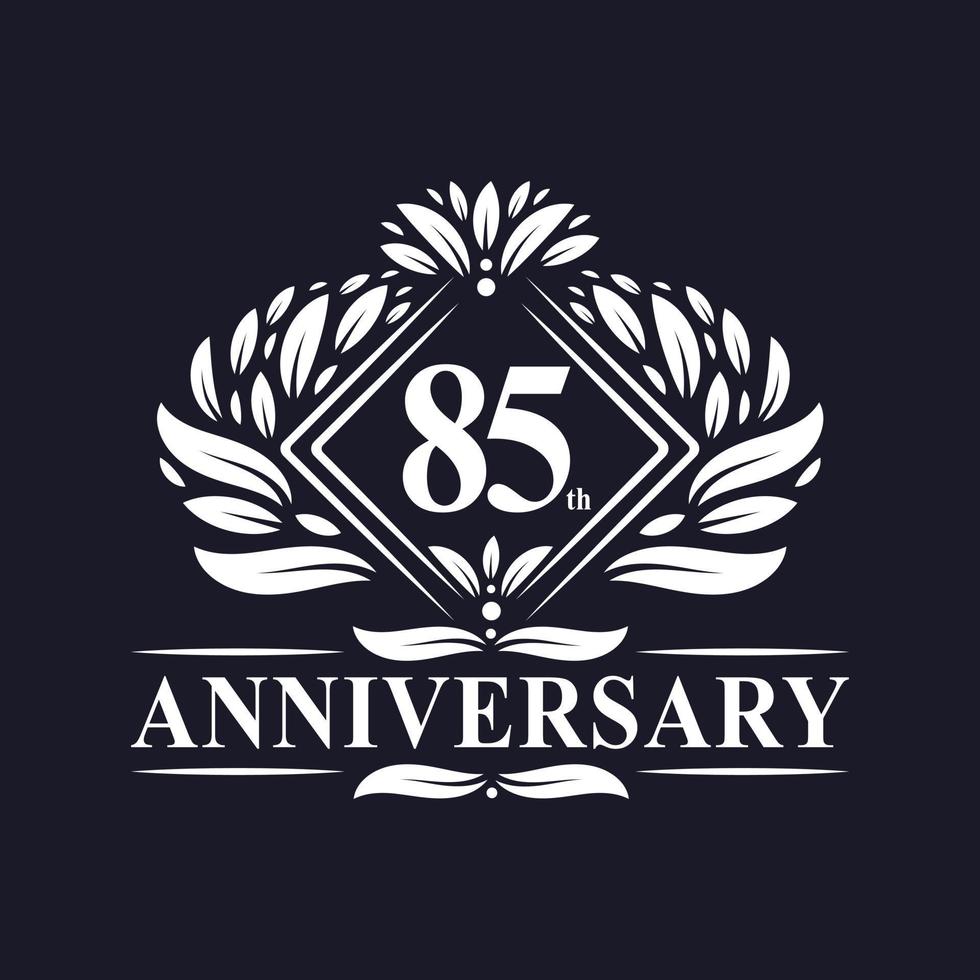 Logo anniversaire 85 ans, logo floral de luxe 85e anniversaire. vecteur