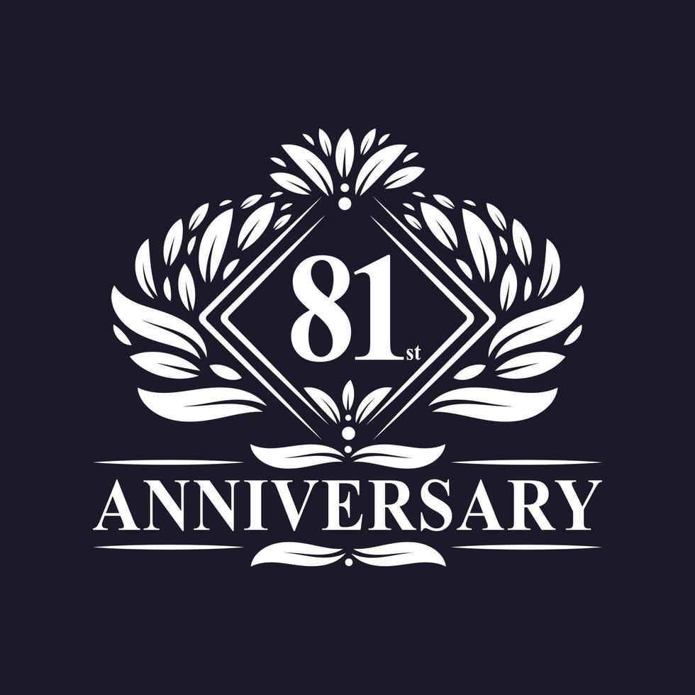 Logo anniversaire 81 ans, logo floral de luxe 81e anniversaire. vecteur