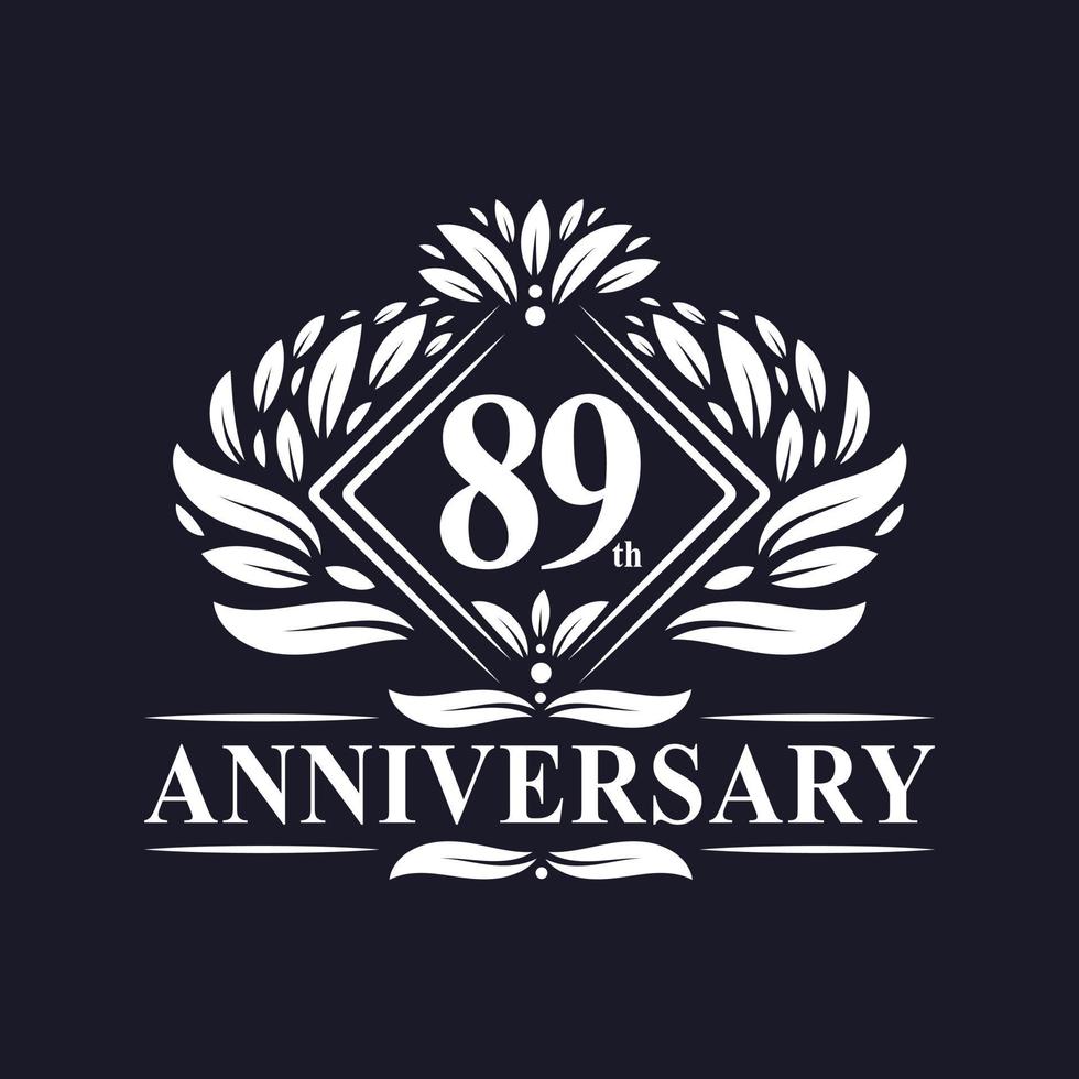 Logo anniversaire 89 ans, logo floral de luxe 89e anniversaire. vecteur