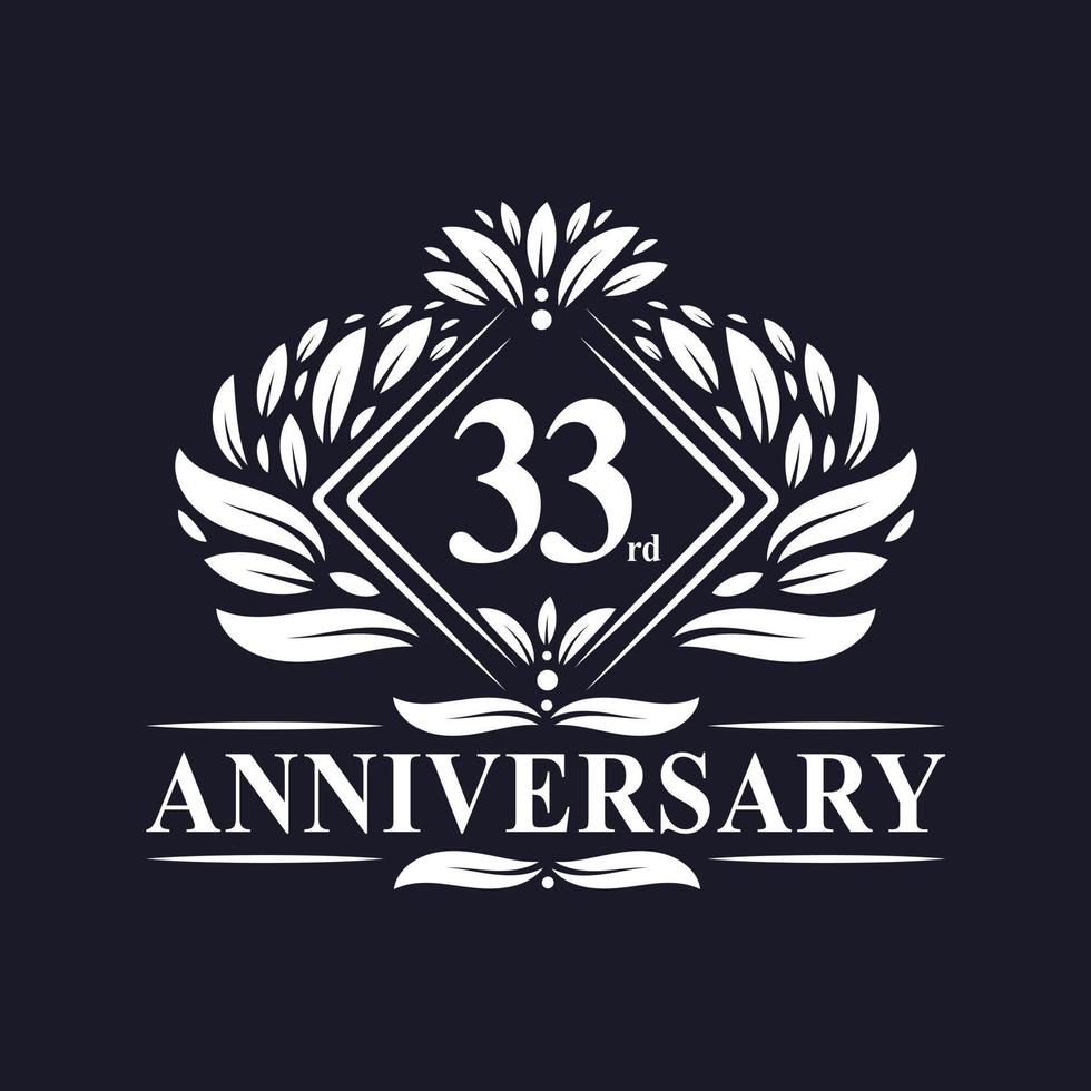 Logo anniversaire 33 ans, logo floral de luxe 33e anniversaire. vecteur