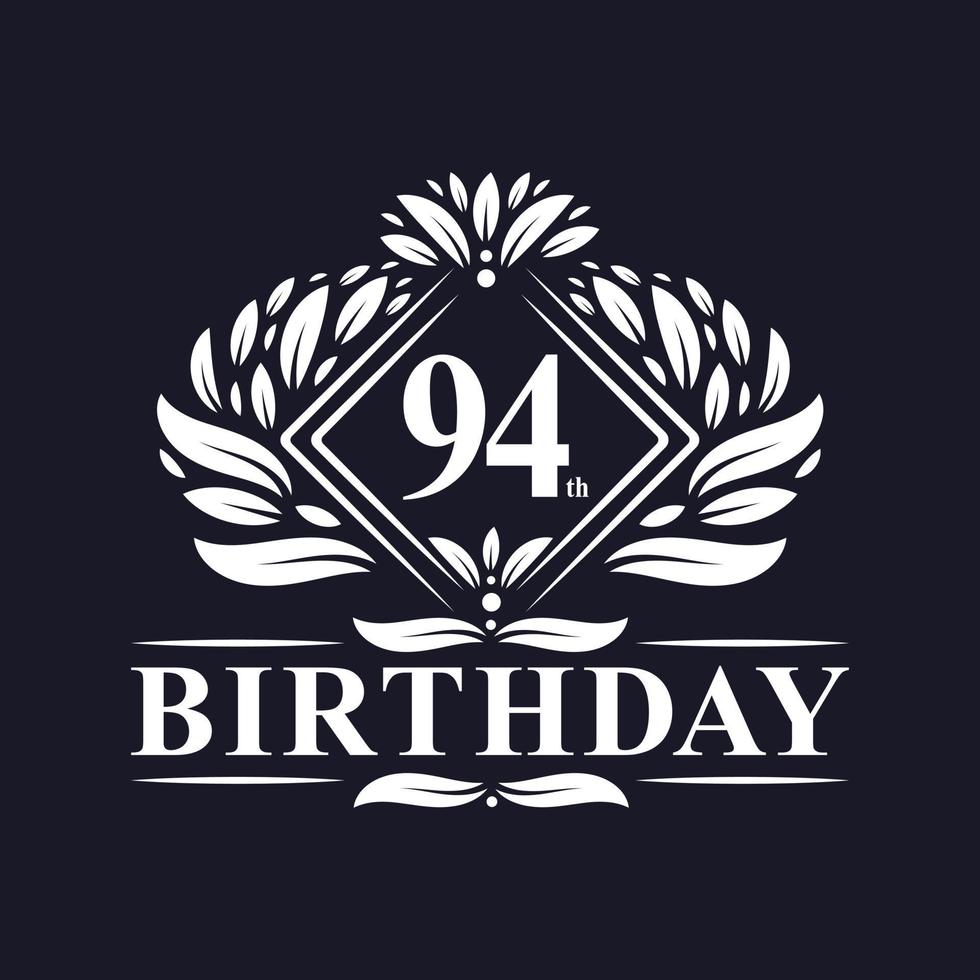 Logo d'anniversaire de 94 ans, célébration du 94e anniversaire de luxe. vecteur