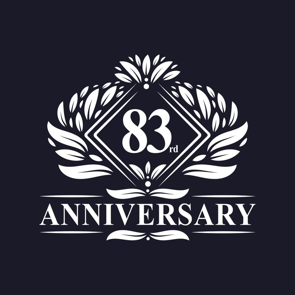 Logo anniversaire 83 ans, logo floral de luxe 83e anniversaire. vecteur