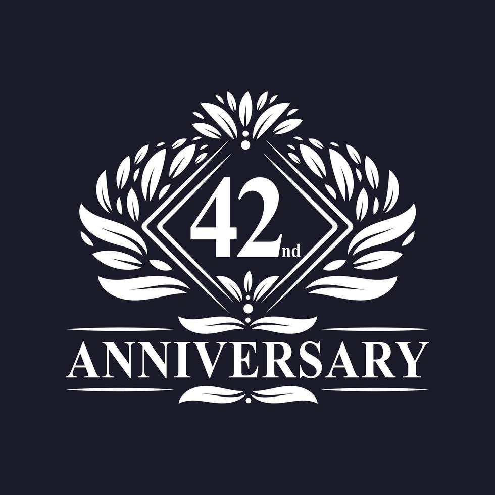 Logo anniversaire 42 ans, logo floral de luxe 42e anniversaire. vecteur
