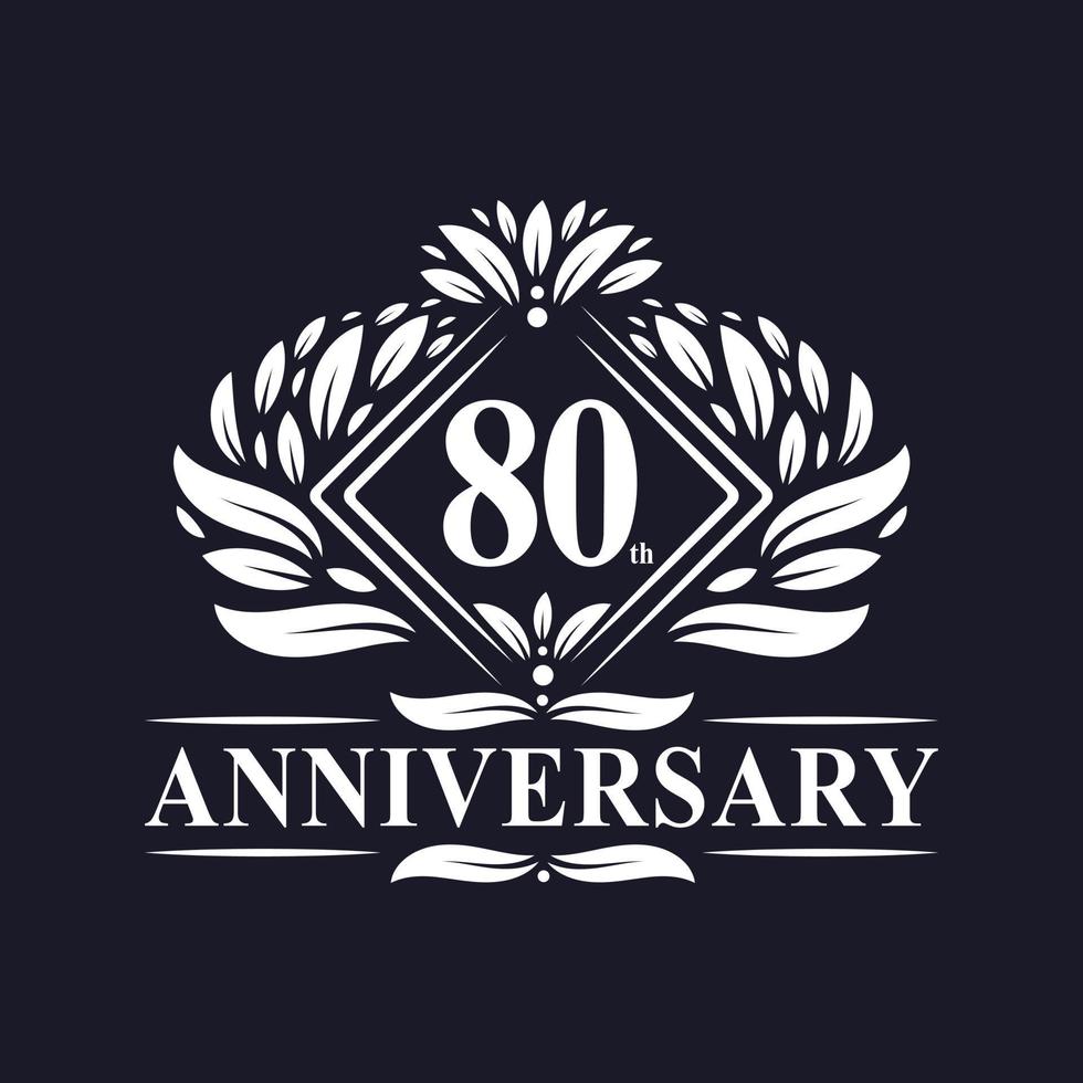 Logo anniversaire 80 ans, logo floral de luxe 80e anniversaire. vecteur