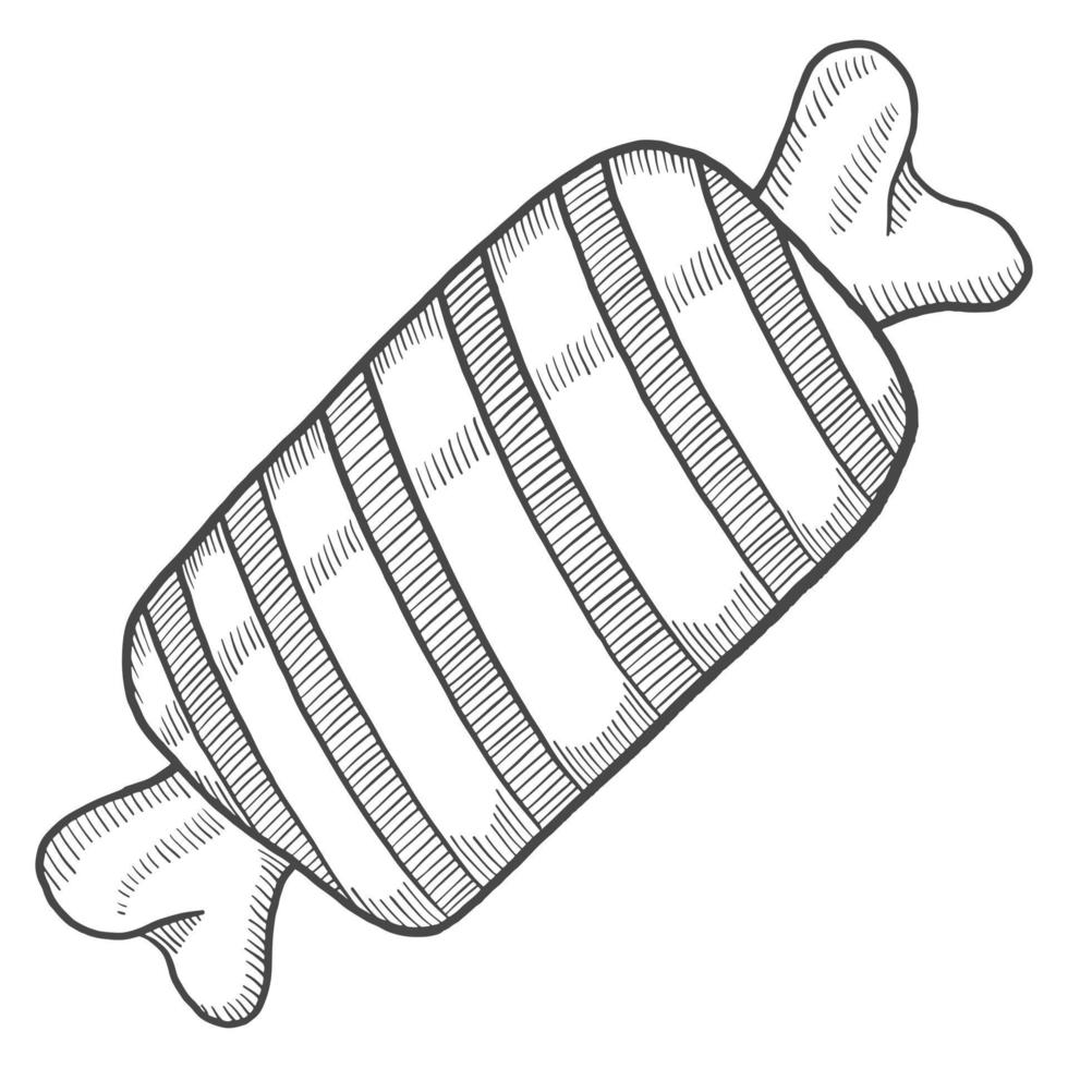 croquis dessiné à la main de doodle isolé de bonbons sucrés carrés avec style de contour vecteur
