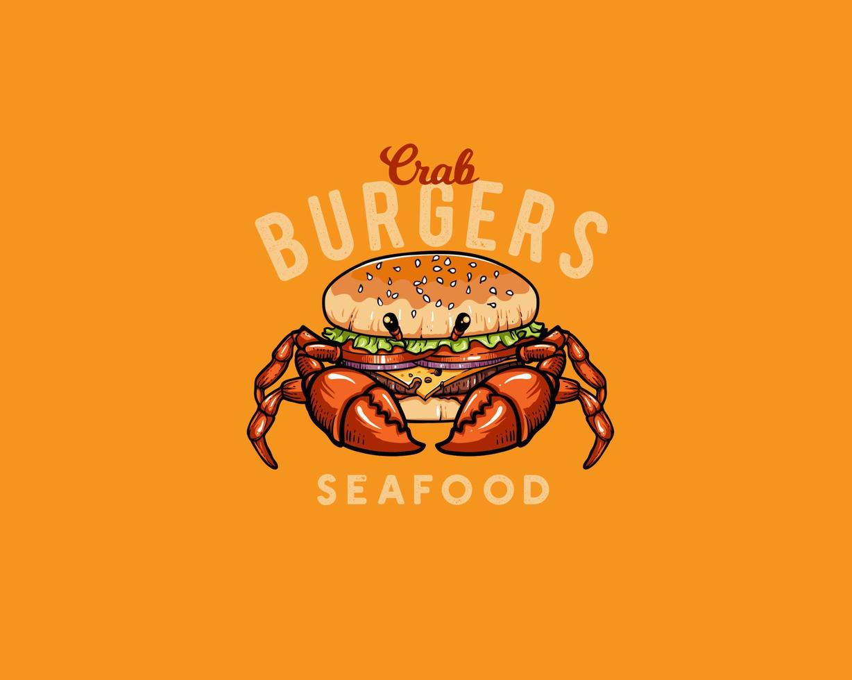 mascotte de crabe et de fruits de mer burger vecteur