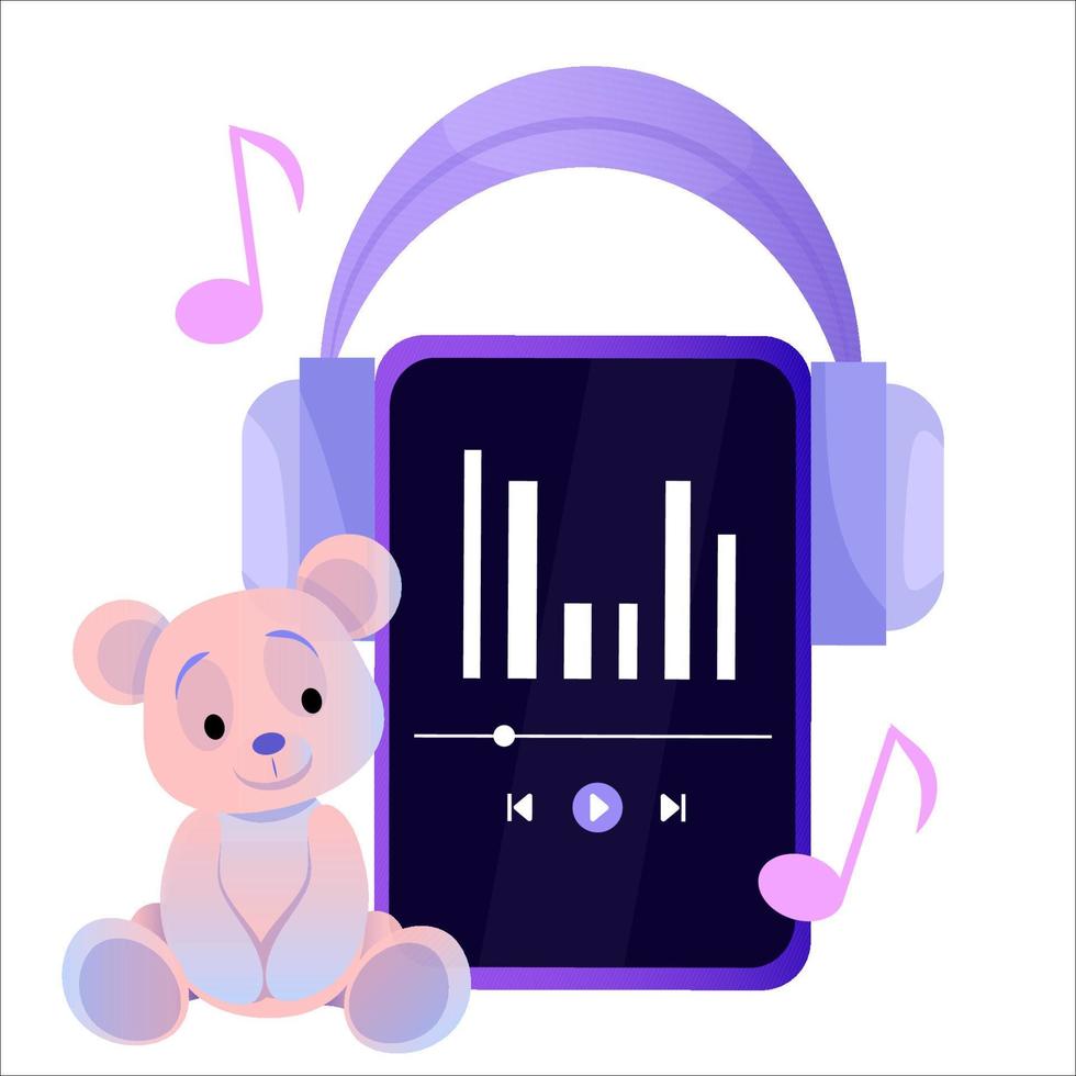 tablette violette avec un adorable ours en peluche rose vecteur
