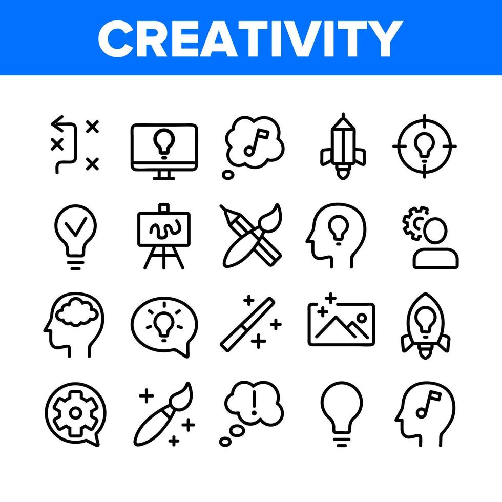 éléments de collection de créativité icônes définies vecteur